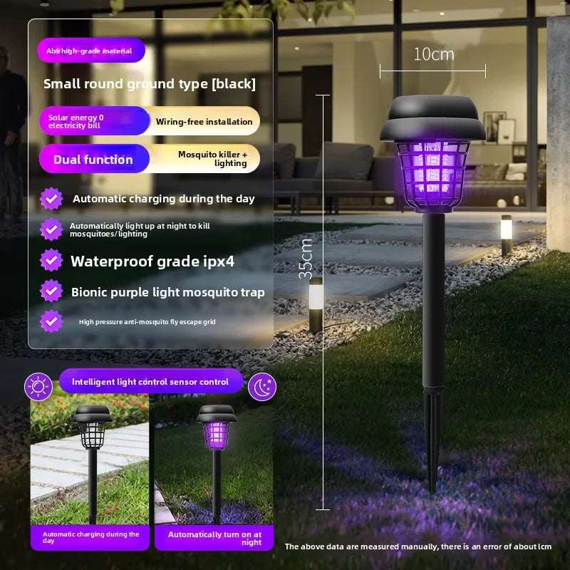 Piège à moustiques solaire | LED violette et blanche double | Autonomie de 8 à 10 heures | Jardin et terrasse