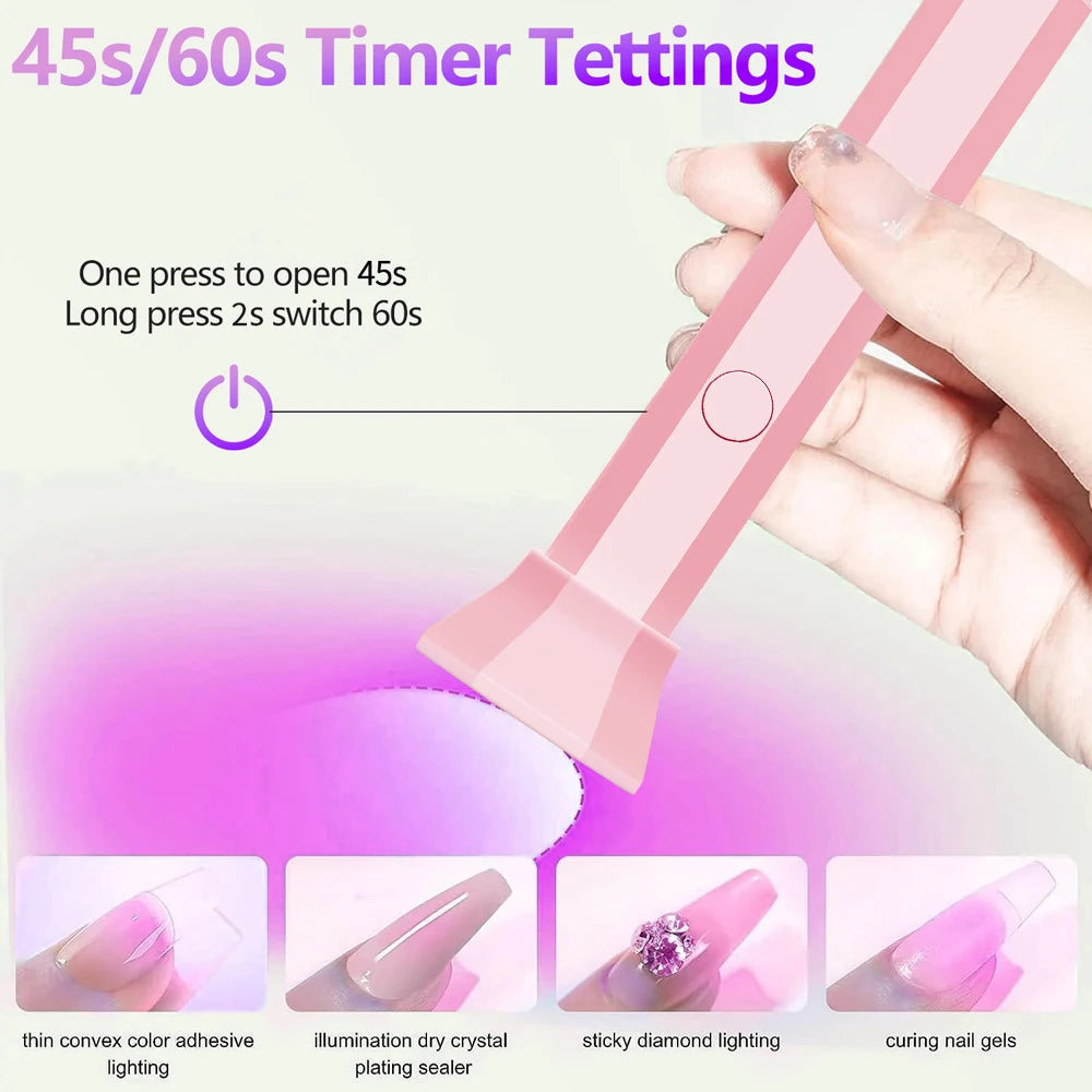 Lampe à ongles portable | Rechargeable 18W UV LED durcissante | Chargement USB-C & batterie intégrée