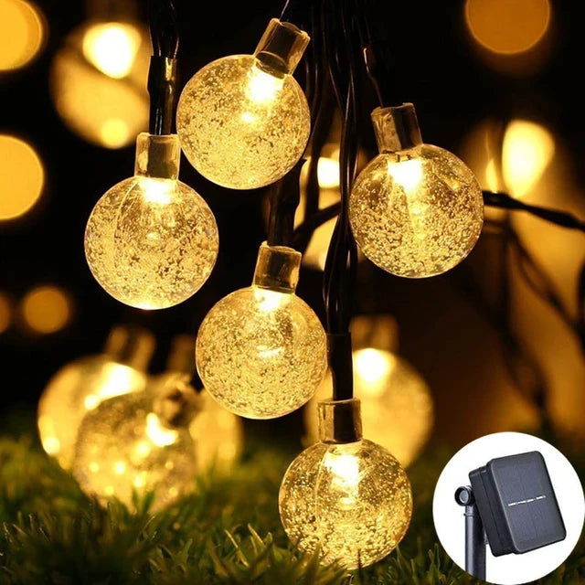 Guirlandes Lumineuses Extérieures | Globe en Cristal LED Blanc Chaud | Solaire et Étanche