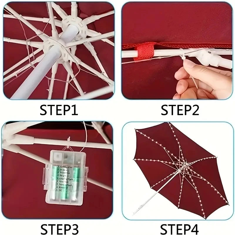 Guirlande lumineuse pour parasol extérieur | 104 LED blanc chaud | Télécommande & alimentée par batterie | Étanche