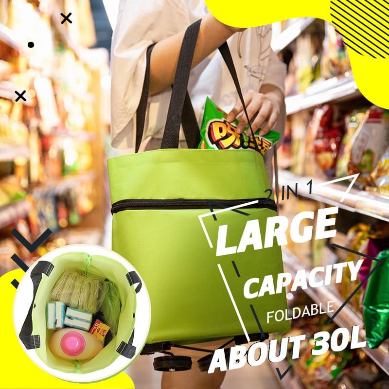 Velocaddie pliable présenté de face pour transporter les courses facilement