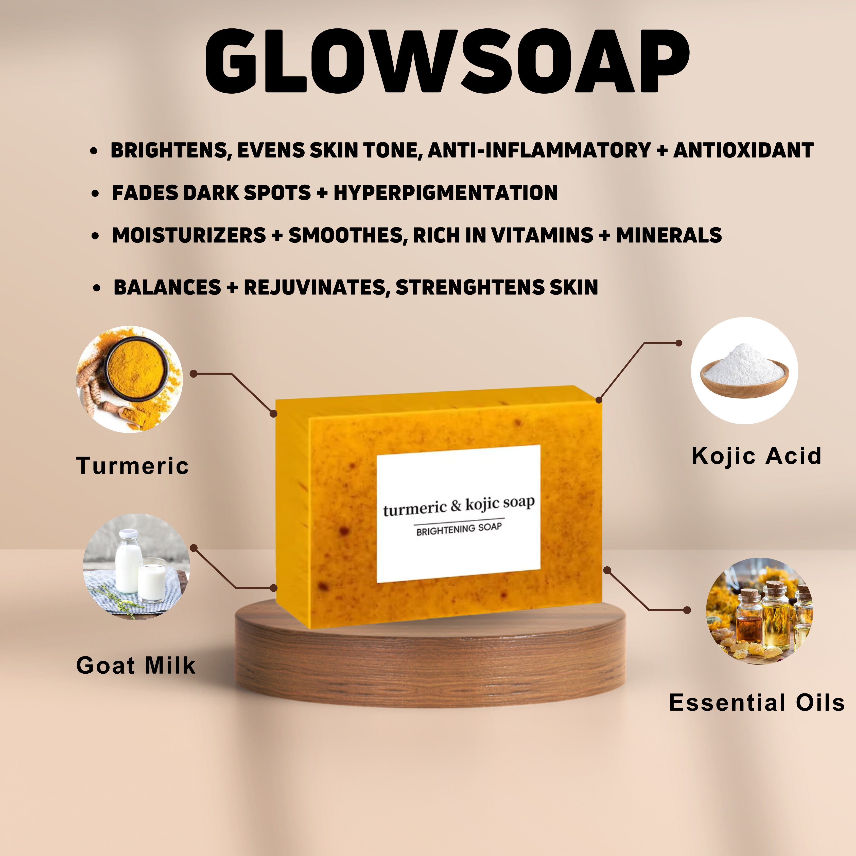BrightenEase - Savon Éclaircissant Curcuma et Acide Kojique