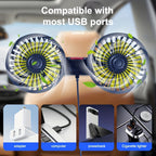 Ventilateur de voiture portable | Têtes doubles rotatives à 360° | Fixation à pince alimentée par USB | Fonctionnement ultra-silencieux