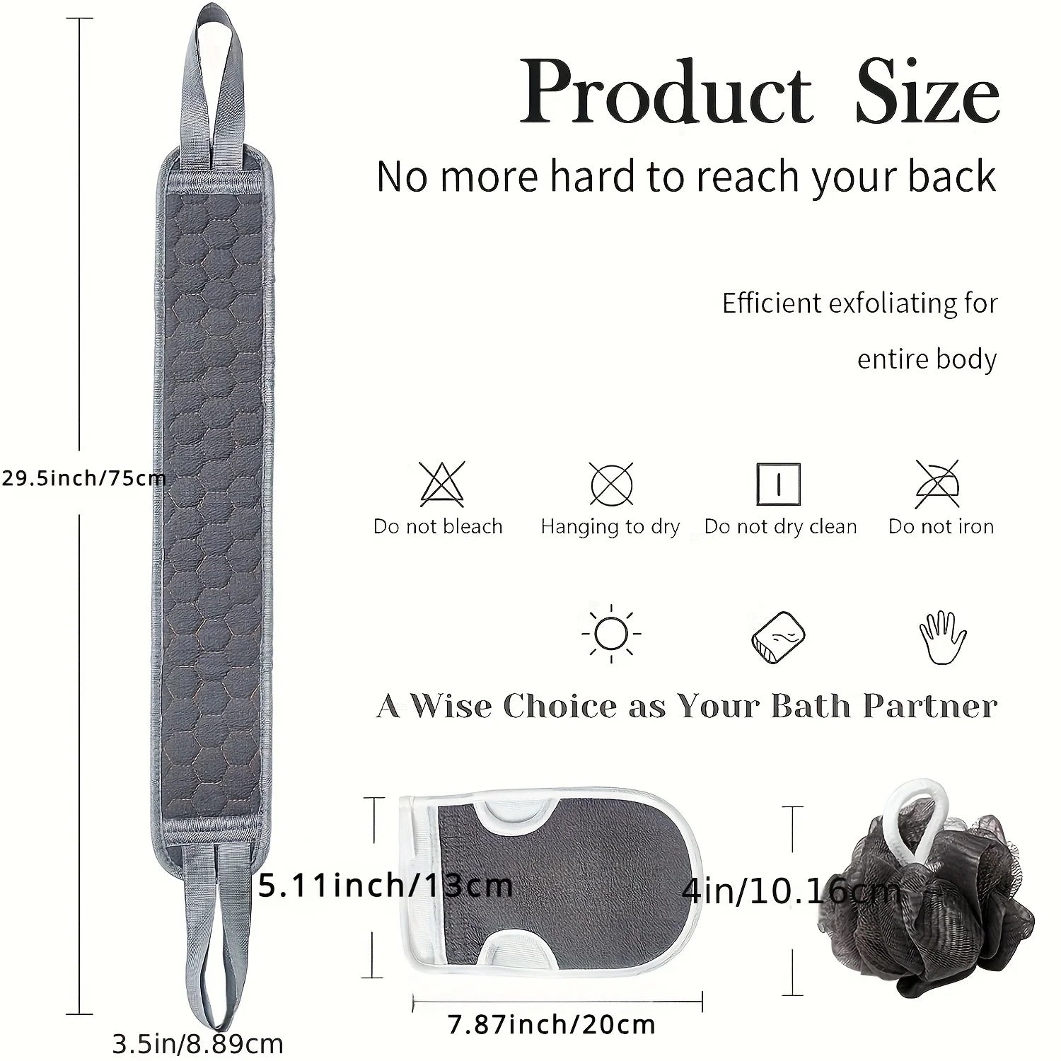 Ensemble Gommant pour le Corps | Nettoyage en Profondeur | Brosse pour le Dos, Gant de Bain et Luffa | Matériaux Naturels