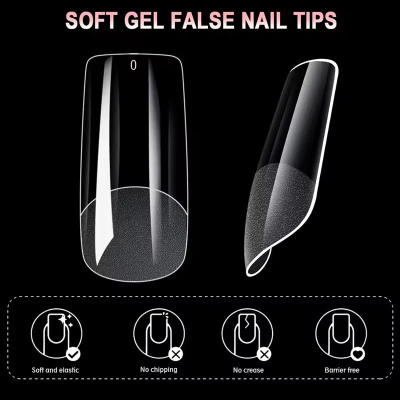 Ongles Press-On | Pleine Couverture Carré Style Français | Finition Mi-Givrée & Gel Trempable | 600pcs