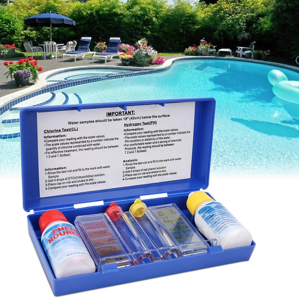 Kit de test d'eau de piscine | Test pH et chlore | Kit portable avec couleurs | Résultats précis