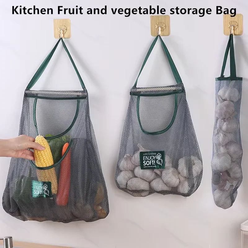 Sac suspendu de cuisine pour produits frais | Filet respirant réutilisable | Rangement gain de place pour fruits et légumes