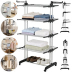 Séchoir à Vêtements | 4 Niveaux Pliables | Acier Thermolaqué, Roues Verrouillables | Usage Intérieur/Extérieur