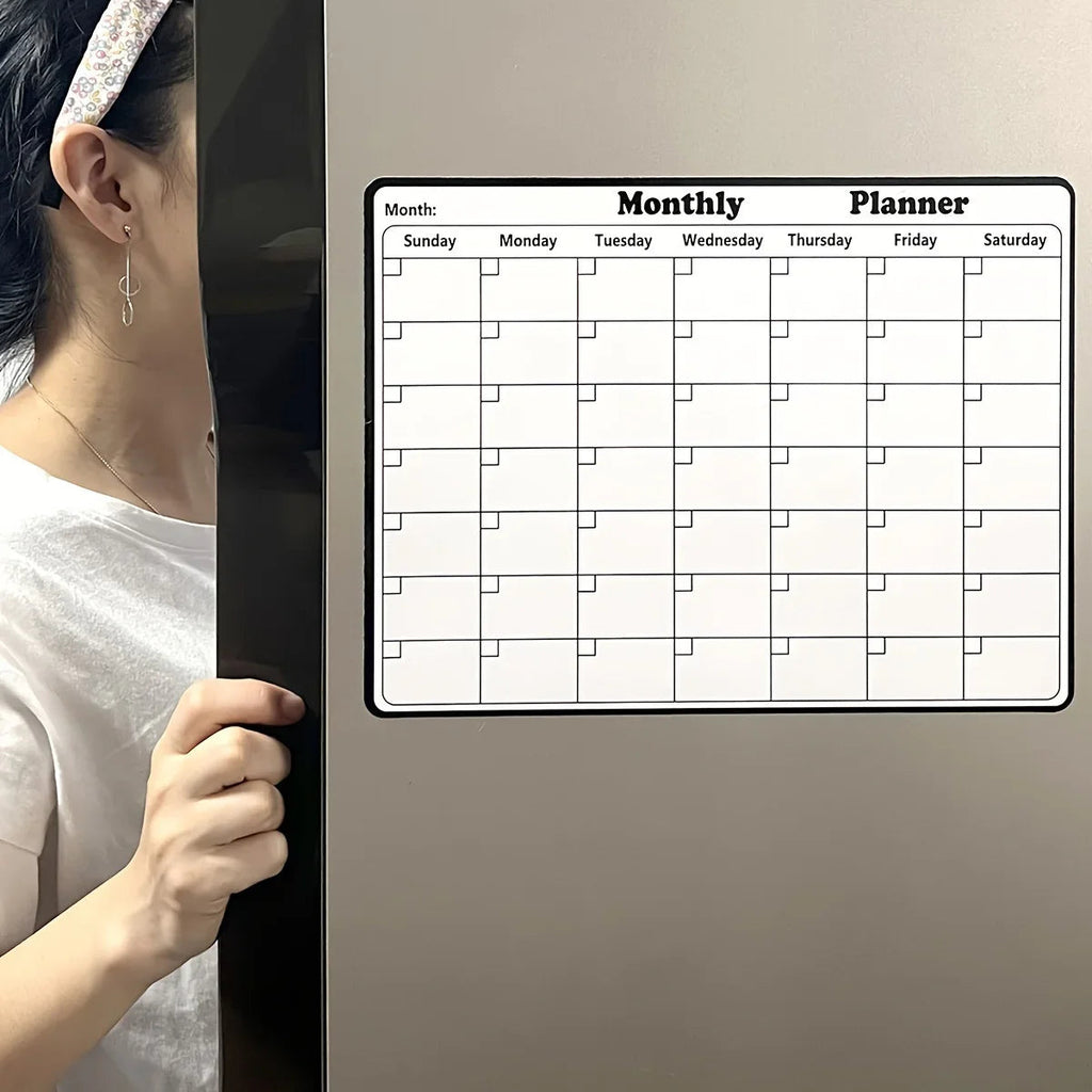 Calendrier Magnétique pour Réfrigérateur | Planificateur Mensuel Effaçable à Sec | Bloc-Notes Tableau Blanc