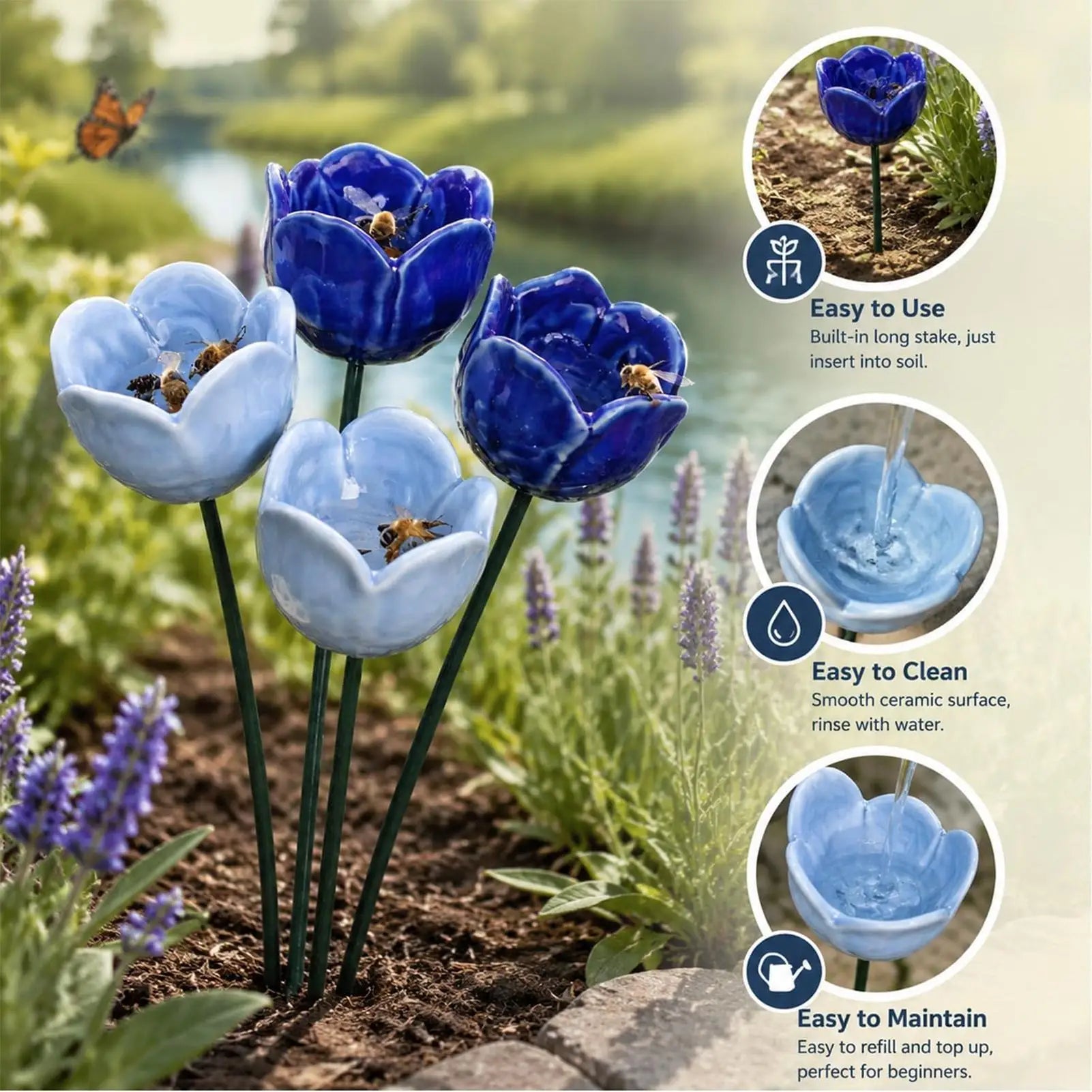 Ensemble de 4 coupelles à eau en céramique pour visiteurs du jardin