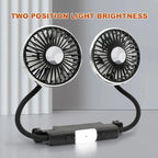 Ventilateur de Coussin de Tête de Voiture | Double Têtes Rotatives, 3 Vitesses | Alimentation USB & Interrupteur Indépendant