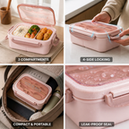 Boîte repas 1200 ml ouverte montrant ses trois compartiments séparés