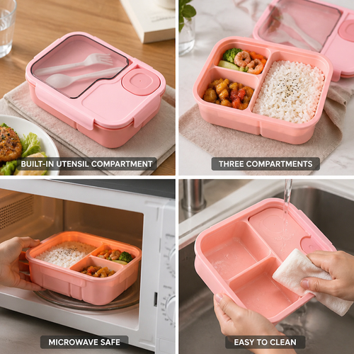 Boîte bento micro-ondable Bentivo ouverte montrant les compartiments intérieurs
