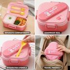 Vue de dessus de la boîte bento montrant les trois compartiments