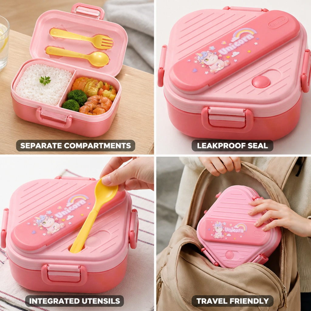 Vue de dessus de la boîte bento montrant les trois compartiments