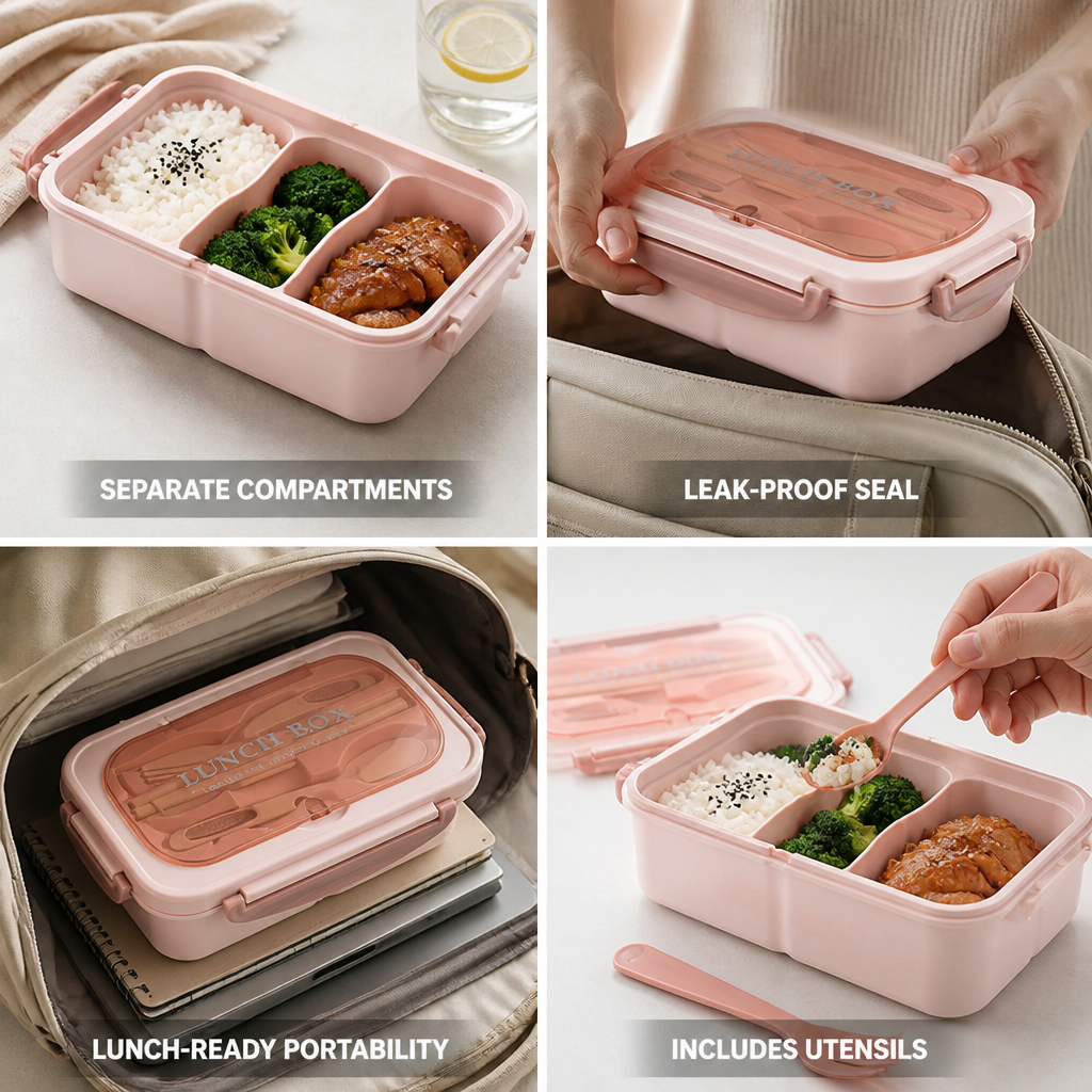 Vue de dessus de la boîte bento 1200 ml à compartiments séparés