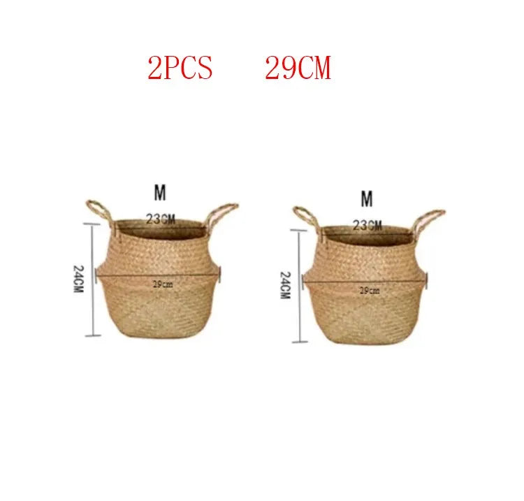 Panier suspendu en osier tressé à la main en herbe marine | Housse de pot de plante et panier de rangement | Gain de place