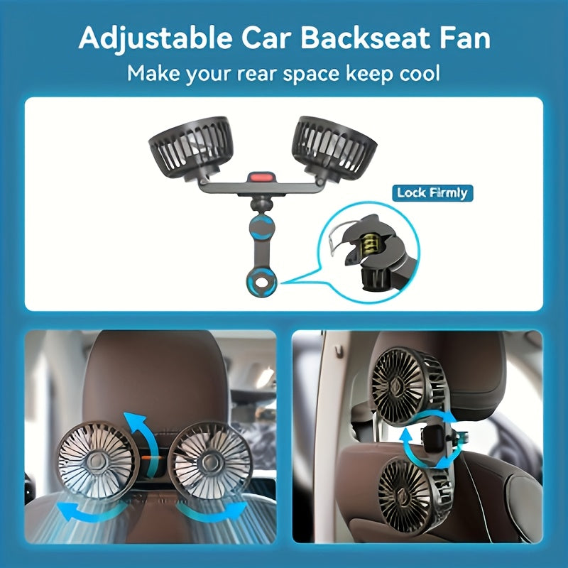 Ventilateur de voiture portable | Têtes doubles rotatives à 360° | Fixation à pince alimentée par USB | Fonctionnement ultra-silencieux