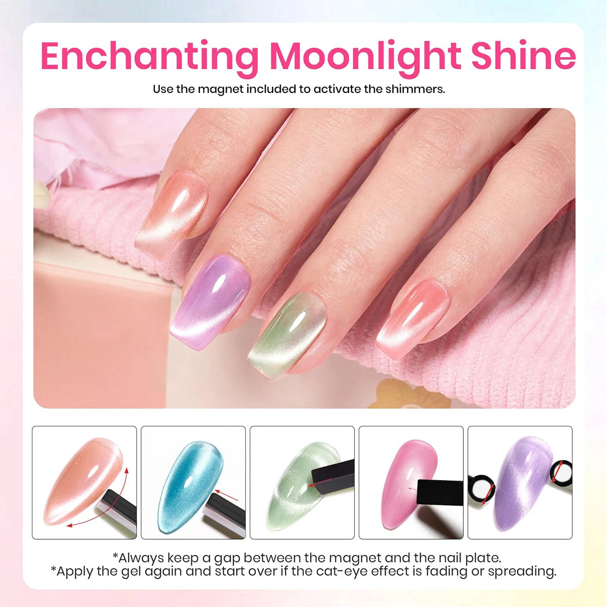 Set de vernis gel pour ongles œil de chat | Effet magnétique perle aurore boréale | Lot de 6 | Tenue longue durée