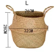 Panier suspendu en osier tressé à la main en herbe marine | Housse de pot de plante et panier de rangement | Gain de place
