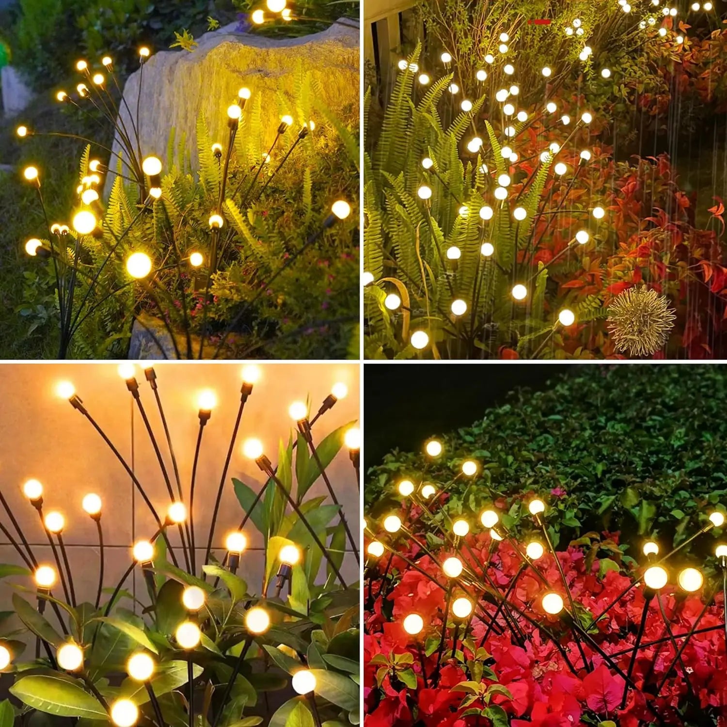 Lumières de jardin solaires | Design luciole à 10 LED | Alimentées à l'énergie solaire et étanches