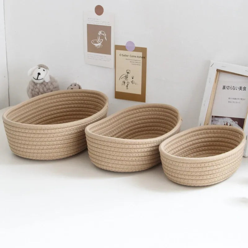 Panier de rangement en corde de coton | Tissage nordique | Petit/Moyen/Grand | Organisateur de bureau pour clés et maquillage