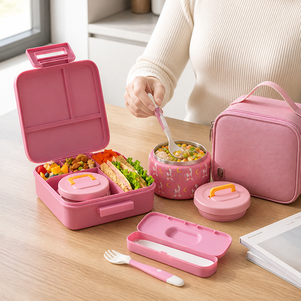 Set lunch box enfant isotherme avec cuillère et fourchette incluses