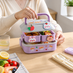 Boîte repas micro-ondable avec compartiments empilables et couverts