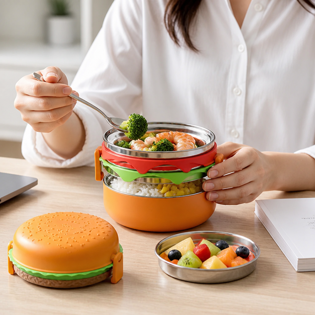 Boîte repas portable avec plusieurs niveaux pour séparer les aliments