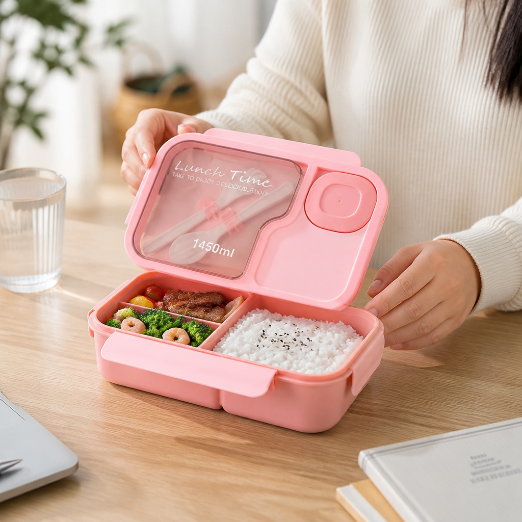 Boîte repas Bentivo fermée avec couverts intégrés dans le couvercle