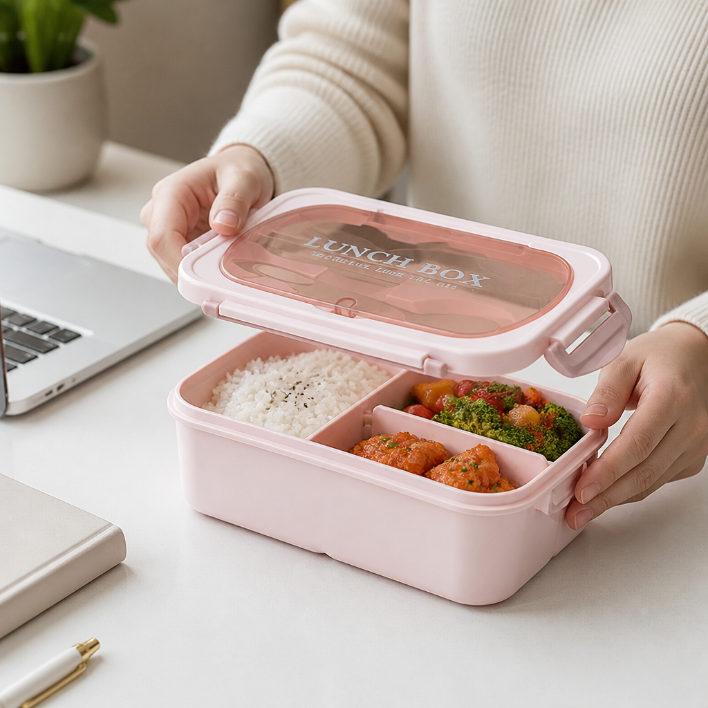 Boîte bento compartimentée vue de dessus pour organiser le repas