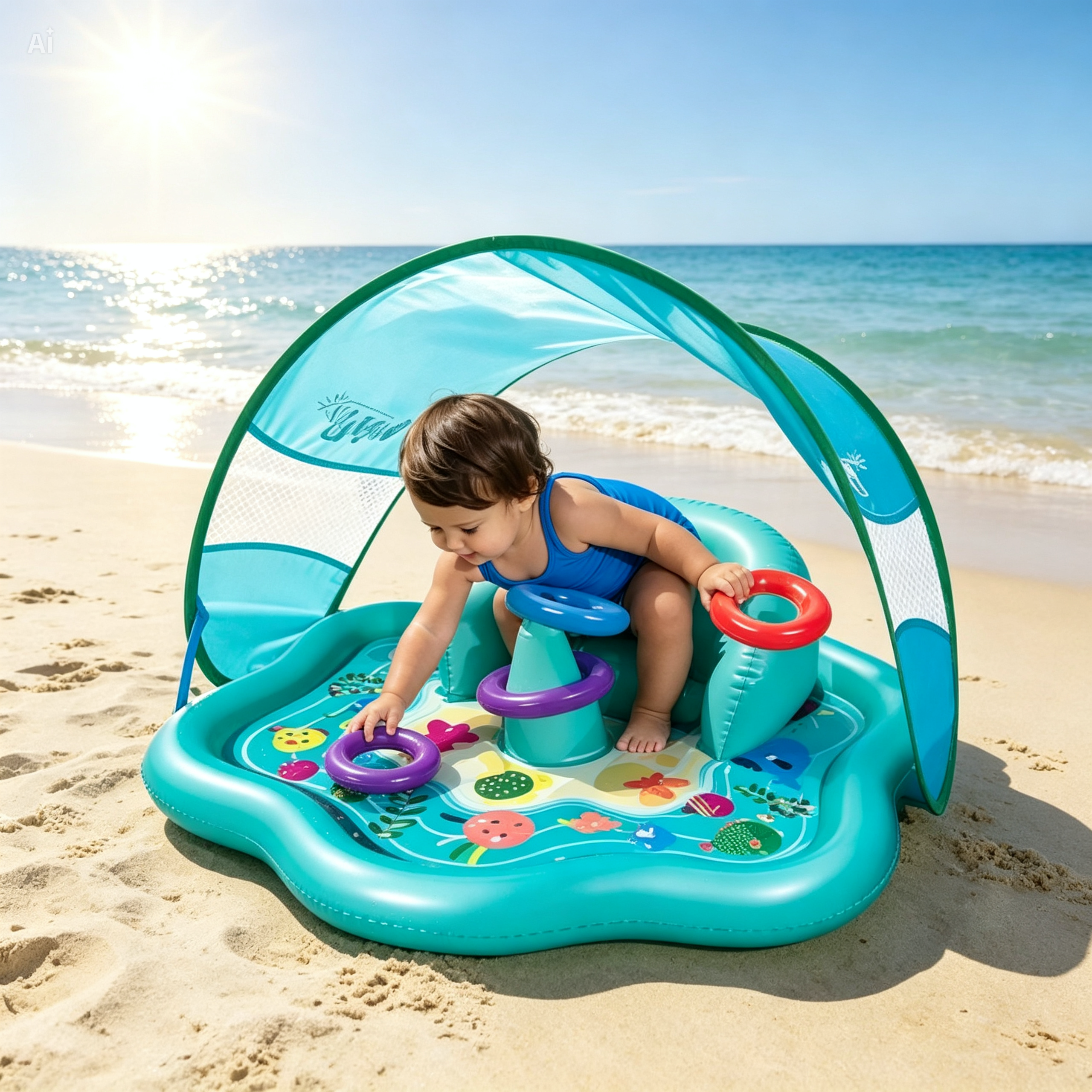 Tapis d’eau Aqualumi installé sur l’herbe pour un jeu au frais en été