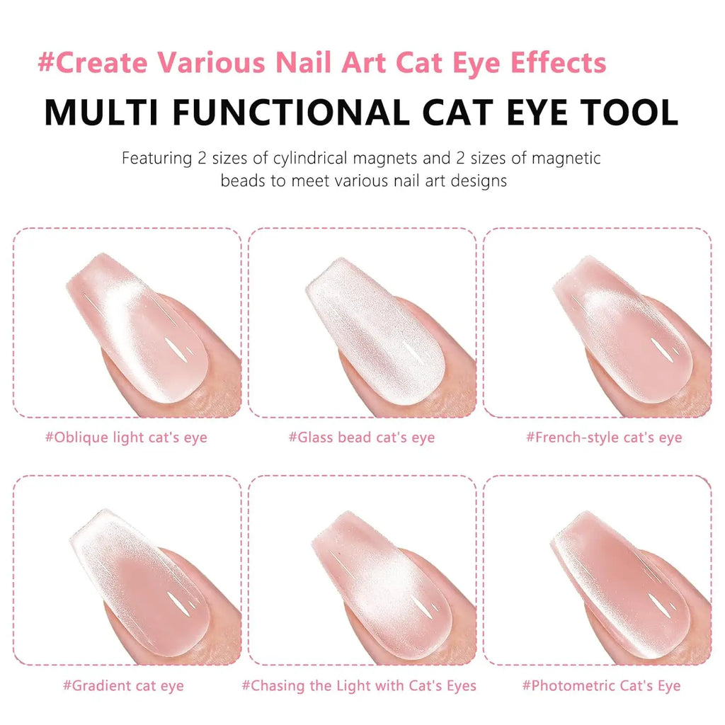 Kit Aimant Ongles Œil de Chat | Aimant Double Tête & Perles Magnétiques | Acier Inoxydable | Précision Salon