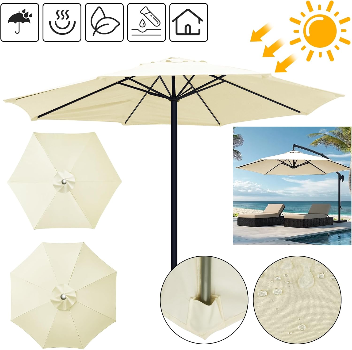 Toile de parasol de remplacement | Design ventilé et imperméable | Polyester