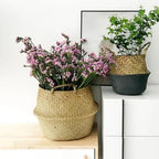 Panier suspendu en osier tressé à la main en herbe marine | Housse de pot de plante et panier de rangement | Gain de place