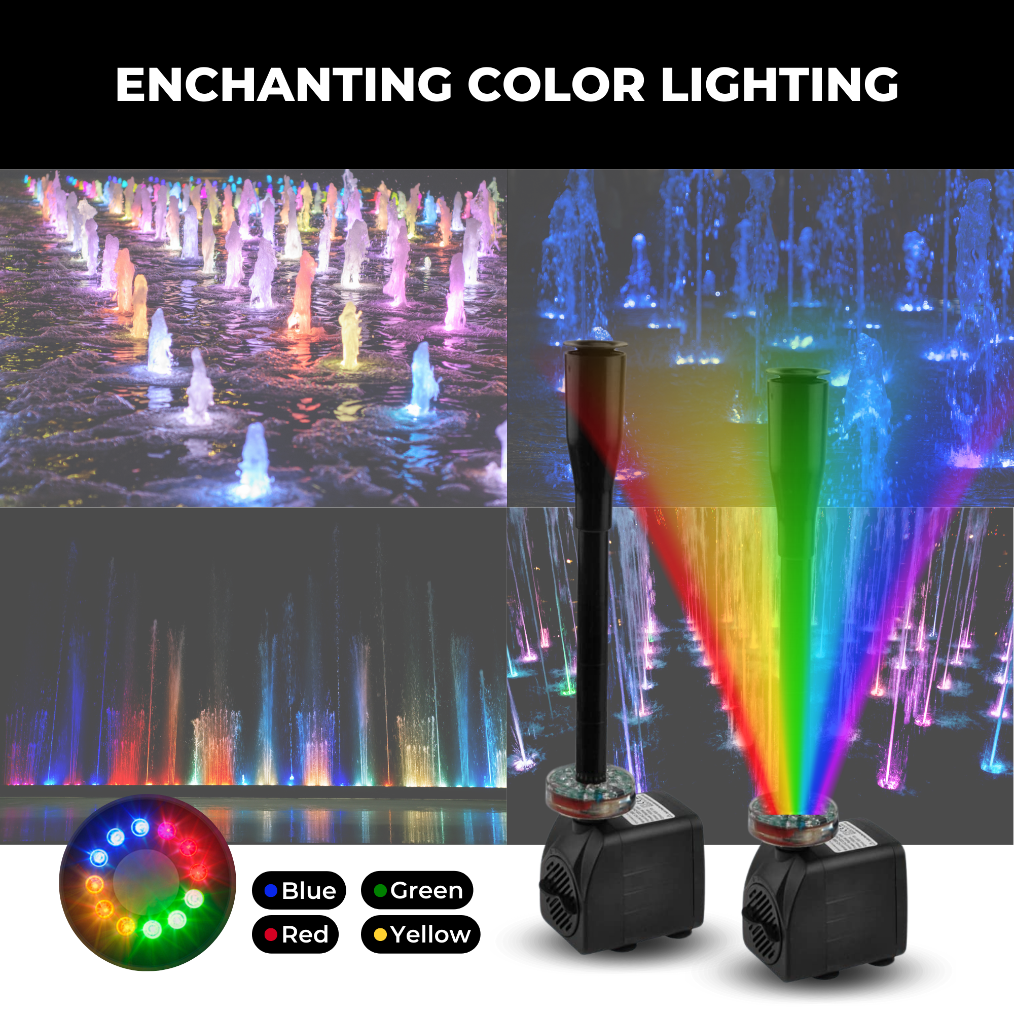 LumiStream - Pompe Fontaine Jardin avec 12 LED Colorées