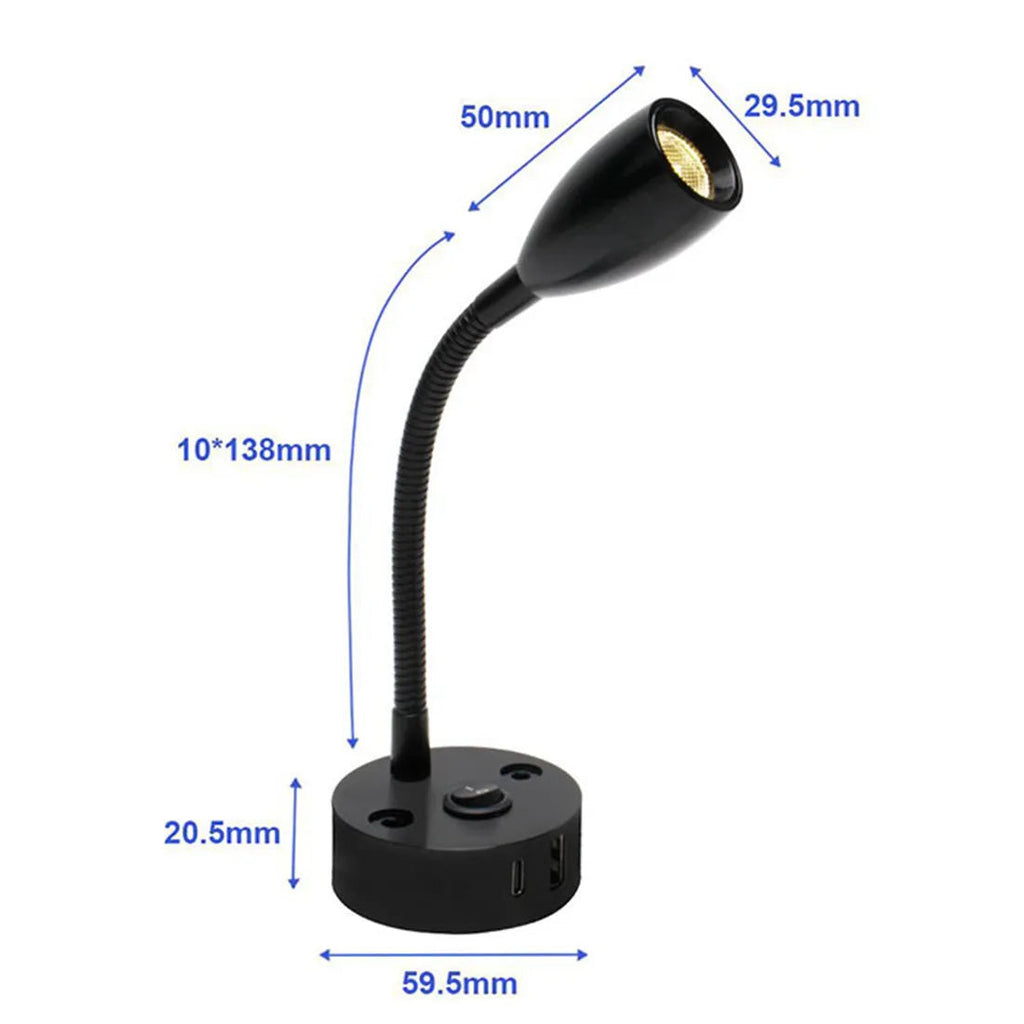 Lampe de lecture pour camping-car | Lampe LED à col de cygne | Construction en aluminium | Charge rapide USB-C 12–24V