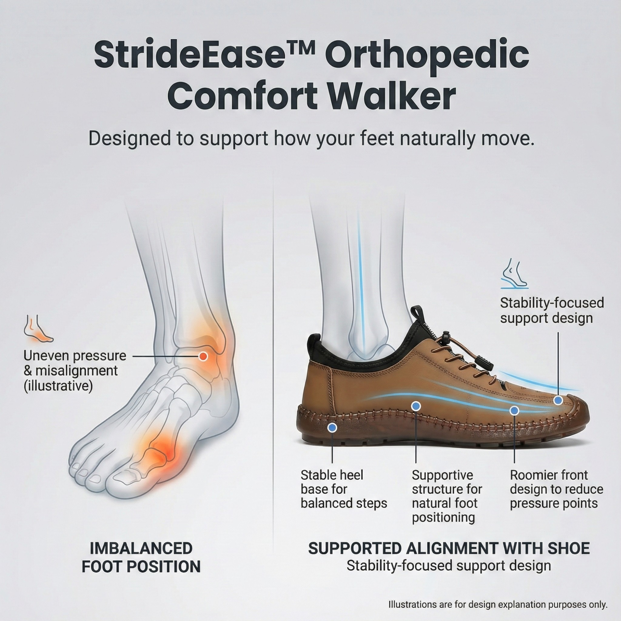 StrideEase™ - Chaussures Orthopédiques Confort Soutien Oignons