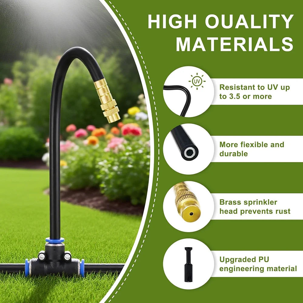 Kit d'irrigation de jardin | Buses en laiton réglables | Tuyau de 30 m & raccords rapides | Économie d'eau