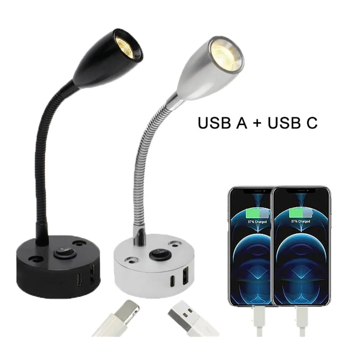 Lampe de lecture pour camping-car | Lampe LED à col de cygne | Construction en aluminium | Charge rapide USB-C 12–24V