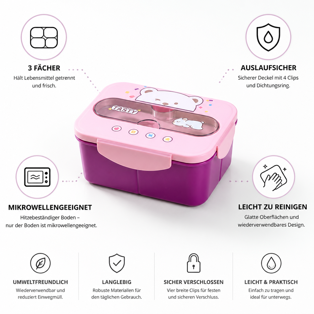 Boîte repas enfant avec fond compatible micro-ondes et design compact