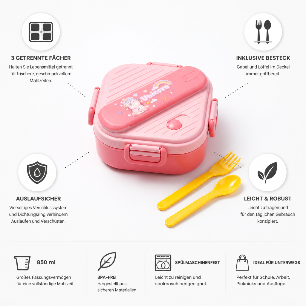 Boîte bento ouverte avec couvercle et couverts inclus