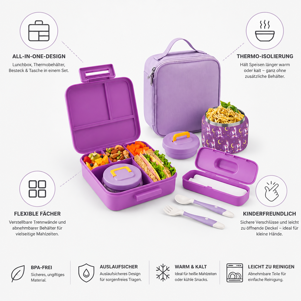 Vue de dessus de la lunch box enfant compartimentée ouverte