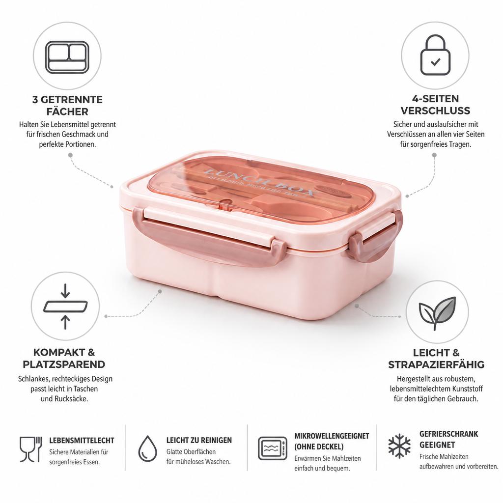 Bento anti-fuite avec fermeture sécurisée pour transport des repas