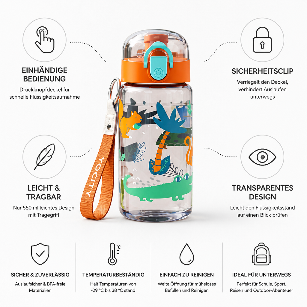 Bouteille d'eau enfant transparente adaptée à l'école et aux sorties