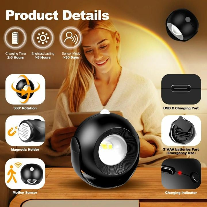 LumaGlow™ - Applique Murale LED Rechargeable Coucher de Soleil