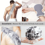 Ensemble Gommant pour le Corps | Nettoyage en Profondeur | Brosse pour le Dos, Gant de Bain et Luffa | Matériaux Naturels