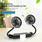 Ventilateur de Coussin de Tête de Voiture | Double Têtes Rotatives, 3 Vitesses | Alimentation USB & Interrupteur Indépendant
