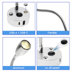 Lampe de lecture pour camping-car | Lampe LED à col de cygne | Construction en aluminium | Charge rapide USB-C 12–24V