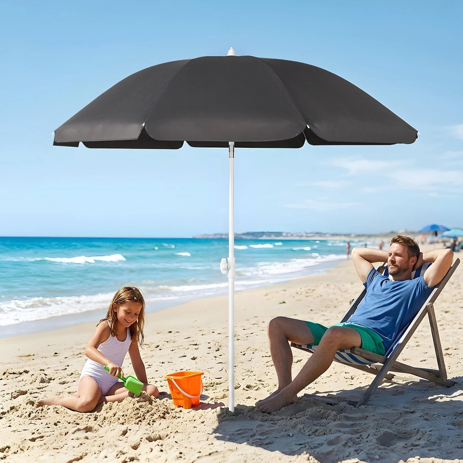 Parasol de Terrasse & Plage | Canopée 160 cm | Polyester Imperméable, Armature en Acier & Protection UV